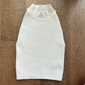 Babaton Aritzia Sculpt Knit White Mock Neck Sleeveless Sweater